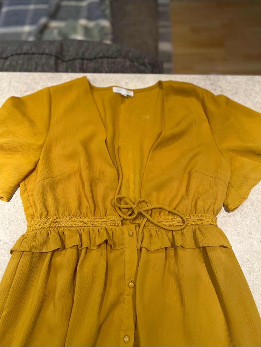 Mustard Ruffle Front-Tie - Picture 2 of 5